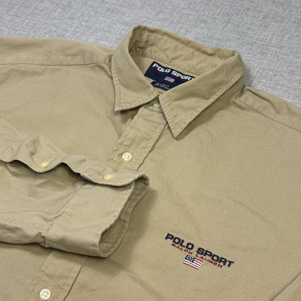 Polo Sport Ralph Lauren Elliott Vintage Button-Up Shirt Mens XL Tan Cotton